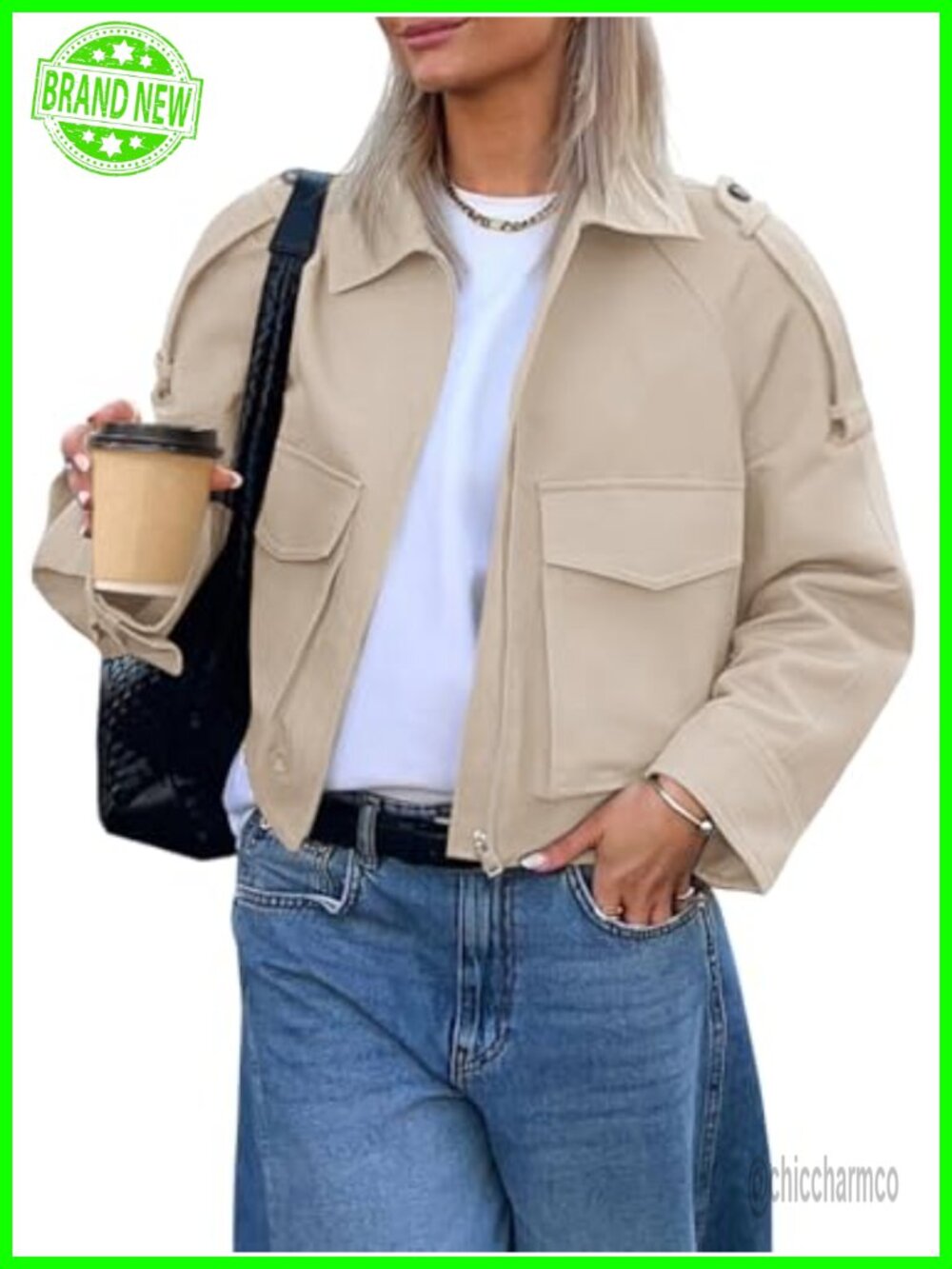 Women's Cropped Utility Anorak Jacket Zip Up Lightweight Casual Coat with
